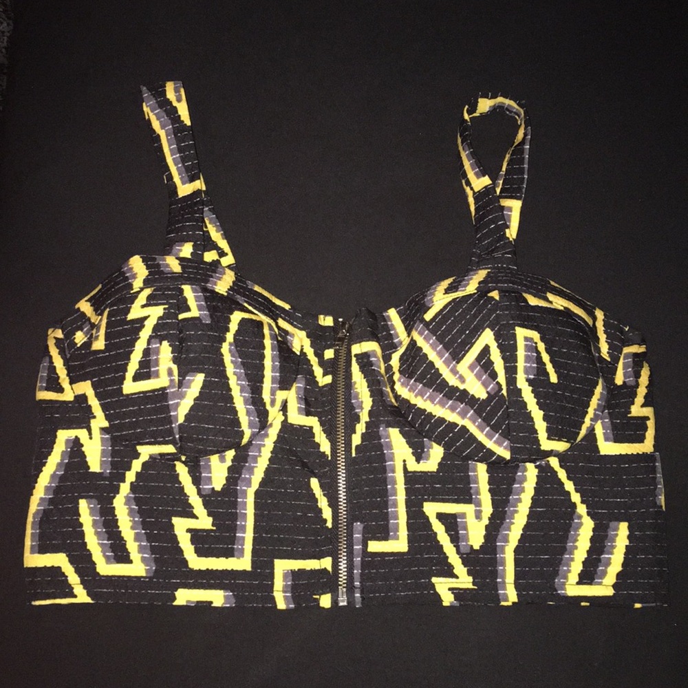 Abstract Print Zip Up Bustier Crop Top!